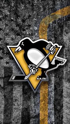 the pittsburgh penguins logo is shown on an ice hockey jersey wallpaper mural in black, yellow and white