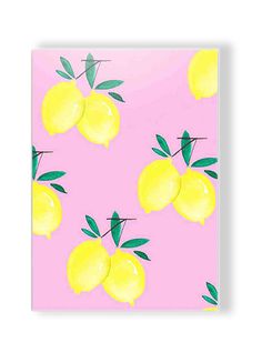 a pink background with yellow lemons on it