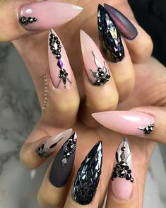 Ongles Bling Bling, Nails 2018, Goth Nails, Pretty Nail Designs, Glam Nails, Bling Nails, Fancy Nails, Dope Nails