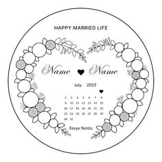 a calendar with flowers in the shape of a heart for married life, on a white background