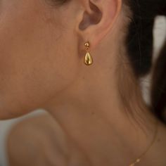 Small Waterdrop Gold Earrings – briellajewellery Small Earrings Gold, Simple Gold Earrings, Small Drop Earrings, Gold Earrings Models, Modern Gold Jewelry, Gold Jewelry Simple, Classy Jewelry, Gold Earrings Designs