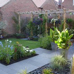 a garden with lots of plants and flowers in it