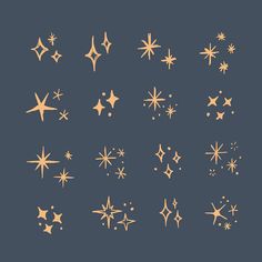 gold stars on a blue background are arranged in the shape of snowflakes