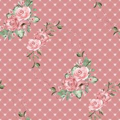 pink roses and green leaves on a pink background