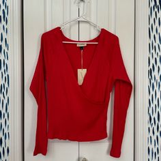 Brand New With Tags! Universal Threads Women’s Red Ribbed Wrap Top Size Large Comes From Smoke Free Home Red Ribbed Long Sleeve Tops, Red Ribbed V-neck Top, Stretch Ribbed Red Top, Stretch Red Ribbed Top, Fitted Ribbed Red Tops, Red Ribbed Casual Top, Casual Red Ribbed Top, Universal Thread, Wrap Top