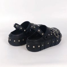 Lining Material none Insole Material EVA Outsole Material EVA Upper Material EVA Size Insole Length (cm) Insole Length (in) 36-37 23 9.06 38-39 24 9.45 40-41 25 9.84 Punk Pins, Platform Slippers, Metal Charm, Rivets, Cute Shoes, High Heel Shoes, Aesthetic Clothes, Fashion Prints, Summer Women