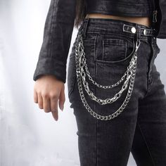 Layered Metal Pant Chain Color: Silver Type: Pants Chain Material Metal One Size Length 19 Inches / Please See Photo For Measurements Chain Outfit, Colar Chocker, Pant Chains, Jean Accessories, Overalls Women, Shein Style, Trendy Fashion Women, Look Cool, Silver Fashion