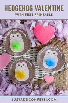 three hedgehog valentines with free printable