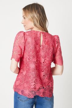 Exquisite scalloped lace overlay top in a premium woven fabric Delicate round neckline with short sleeves Intricate floral lace pattern adorns the entire top Scalloped lace trim along the hem adds a feminine touch Fully lined for a smooth, flattering fit This elegant lace top from Oasis exudes sophistication and romance. Perfect for special occasions like weddings, races, or formal events, it can be styled with tailored trousers and heels for a polished look, or paired with a midi skirt and strappy sandals for a more feminine ensemble. The delicate lace pattern and scalloped trim lend an air of refinement, making this top a versatile choice for any dressy affair. Elegant Lace Tops, Lace Overlay Top, Floral Lace Pattern, Scallop Top, Black Tie Party, Overlay Top, Dress With Jean Jacket, Oasis Fashion, Scalloped Trim