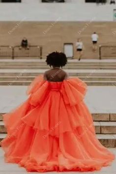 This stunning orange organza prom ball gown formal dress features off shoulder pleated sweetheart neck bodice with flutter sleeves, puffy A-line skirt with two-tiered design and chapel train. shown color: orange with build-in-bra with boning back zipper closure fully lined except for sleeves. Yellow Tulle Dress, Bra Support, Grade 12, Prom Ball Gown, Future Clothes, Orange Wedding, Chapel Train, Maxi Gowns, Support Bras