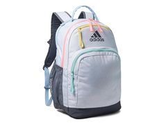 adidas Adaptive Backpack - Backpack Bags : Twill White/Semi Flash Aqua Blue/Pink Spark : The primary materials that compose this product contain a minimum of 20 percent recycled content. The stylish and sturdy adidas Adaptive Backpack is the best pick to store your essentials for casual days out or sports sessions. Made with innovative, intentional features such as a tall water bottle pocket for easy one-handed access, looped zip pulls that are easy to maneuver. The pack stands upright to make p Water Bottle Backpack, Adidas Backpack, Crafts From Recycled Materials, Back Bag, Shoulder Backpack, Blue Backpack, Pink Backpack, Bottle Bag, 1 Pound