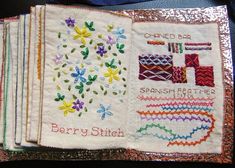 four different types of stitchs are displayed on a piece of cloth that has been sewned