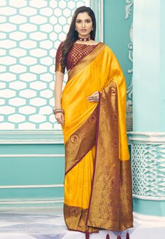 Silk Saree with blouse in Yellow colour 14008 Desc: Color : Yellow Fabric : Silk Wash Care : Dry clean Sleeve Style : Half Sleeve Long Sleeves : Done only in Custom Stitch Sleeves Lining : Done only in Custom Stitch Bust Size : 32 to 42 Inches Occasion : Temple Wear Social Gathering Pongal Gudi Padwa Onam Ugadi. With Express Free Shipping Buy Indian Party wedding wear Bridal Sarees Silk Saree with blouse in Yellow colour 14008 online in USA, UK and Canada from KollyBollyEthnics.com Yellow Art Silk Blouse With Zari Weaving, Yellow Diwali Blouse With Zari Weaving, Yellow Short Sleeve Festive Set, Yellow Blouse Piece With Self Design, Yellow Long Sleeve Blouse With Pallu, Yellow Long Sleeve Blouse Piece With Zari Work, Long Sleeve Yellow Blouse With Pallu, Yellow Long Sleeve Blouse For Festivals, Traditional Long Sleeve Yellow Blouse Piece