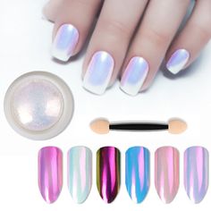 Mirror Change Color Neon Aurora Mermaid Nail Art Glitter Powder Chrome Pigment French Pink Nails, Mermaid Nail Art, Pearl Nail Art, Nails Minimalist, Chrome Nail Powder, Powder Manicure, Short Gel Nails, Glitter Pigment, Mermaid Nails