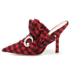 Handcrafted US sizing. Fits true to size. Heel Height: 4.5" / 110 mm approx Product measurements were taken using size 8. Please note that measurements may vary by size Checkered Heels, School Date, Plaid Shoes, Work Music, Jimmy Choo Romy, Mule Heels, Black Checkered, Spike Heels, Roger Vivier