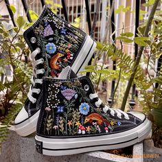 Custom Converse Chuck Taylor Embroidered/ Fox Summer Garden Flowers Embroidered Convese Shoes/ Embroidered Converse Custom Wedding Flowers Spring Embroidered Round Toe Sneakers, Spring Embroidered Sneakers With Round Toe, Spring Sneakers With Embroidered Round Toe, Spring Embroidered Sneakers, Embroidered Sneakers For Spring, Embroidered Closed Toe Sneakers For Spring, Floral Embroidery Summer Sneakers, Floral Embroidered Summer Sneakers, Spring Sneakers With Multicolor Embroidery And Appliques