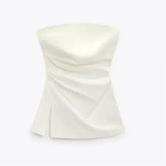 New With Tag Chic White Stretch Tube Top, Zara White Top, Elegant White Tube Top For Summer, Elegant Stretch Bandeau Tops, Elegant White Tube Top For Night Out, Chic White Tube Top For Spring, White Tube Top For Spring Evening, White Tube Top For Evening In Spring, White Spring Evening Tube Top