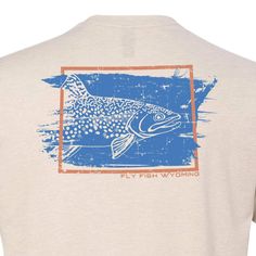 a white t - shirt with an image of a fish on it