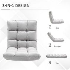 the instructions for how to make an easy chair with cushions and footstools in 3 - in - 1 design