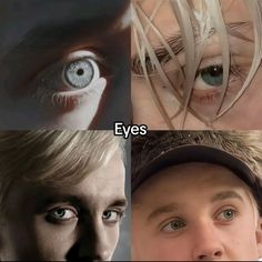 three different pictures with the same person's eyes and one has an eyeball on it