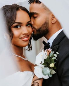 a bride and groom posing for a photo