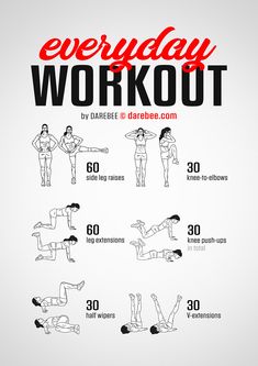 an exercise poster with the words everyday workout written in red and black on white background