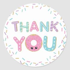 a thank you sticker with donuts and sprinkles