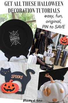 halloween decorations with the words get all these halloween decoration ideas easy, fun, and printables to save