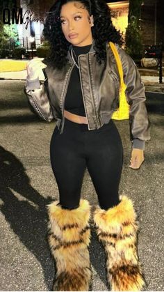 Faux Boots Outfit, Tall Fur Boots Outfit, Fall Outfits Black Women Baddie, Knee High Fur Boots Outfit, Fur Boot Outfit Black Women, Fall Outfits For Cold Weather, Thanks Giving Outfits Women Black, Fall Winter Outfits Black Women, Silver Knee High Boots Outfit