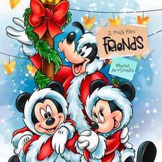 two cartoon characters dressed as santa claus and mickey mouse