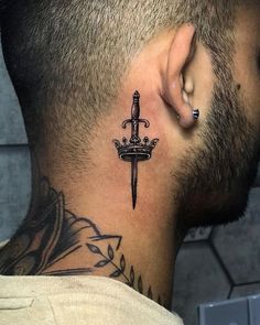 Men’s Crown Tattoo, New Tattoos Men Design, Small Tattoos For Men On Neck, Wrist Tattoos For Men With Meaning, Love Design Tattoo, Small Behind Ear Tattoo Men, Tattoos Neck Mens, Tattoo Crown Men, Side Ear Tattoo For Men