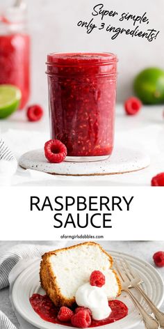 raspberry sauce in a jar and on a plate