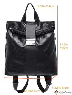 BirdinBag - Black PU Leather Flap Backpack with Metal Stitch Detailing Rectangular Faux Leather Backpack For Daily Use, Rectangular Faux Leather Backpack With Adjustable Strap, Large Capacity Leather Satchel Backpack For Errands, Daily Use Flap Bag With Zipper Closure, Black Rectangular Faux Leather Backpack, Black Faux Leather Rectangular Backpack, Large Capacity Square Leather Backpack, Square Backpack With Zipper For Everyday, Square Backpack For Everyday Use