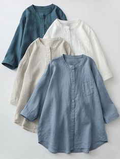 Japanese Style Clothing, Three Quarter Sleeve Shirt, Oversized Blouse, Loose Outfit, Simple Trendy Outfits, Loose Shirts, Natural Fabrics, Comfortable Outfits, Simple Dresses