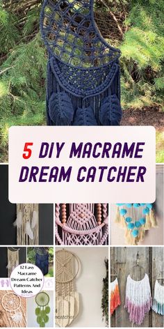 a collage of different pictures with the words 5 diy macrame dream catcher