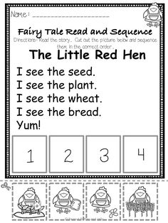 the little red hen worksheet for children to learn how to read and write