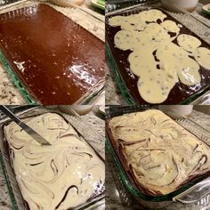 four different desserts sitting on top of a counter