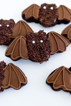 chocolate bats are arranged on top of each other