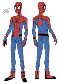 the spider - man costume is shown in blue and red