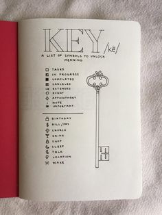 an open book with instructions for keys on it