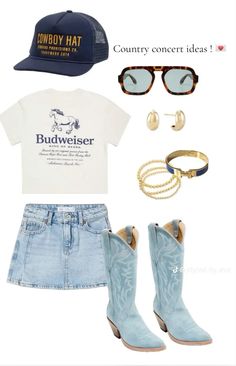 Trendy Nashville Outfits Summer, Zb Concert Outfits, Date Night Clothes For Women, Doobie Brothers Concert Outfit, Kenney Chesney Concert Outfit, Midland Concert Outfit, Blue Cowgirl Boots Outfit, Railbird Festival Outfit, Spring Nashville Outfits