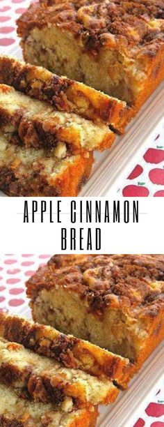 apple cinnamon bread is cut into slices on a plate