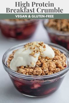 a close up of a bowl of food with yogurt and granola on top