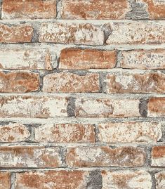 an old brick wall is shown in brown and white