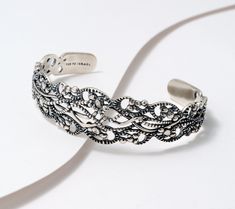 Perfect for office days, date night, or an upscale soiree, this organic lace cuff bracelet brings a vintage-style charm to any outfit. From Or Paz® Sterling Silver Jewelry. Lace Cuff Bracelet, Lace Cuffs, Sterling Silver Bracelets, Cuff Bracelet, Sterling Silver Jewelry, Date Night, Vintage Style, Silver Jewelry, Jewelry Bracelets