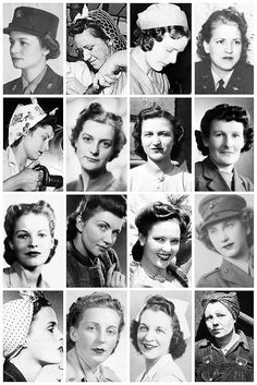 WWII Hairstyles A collection of WWII photographs,... | THE VINTAGE THIMBLE Swoops Hairstyles, Hairstyles 1950s, Vintage Hairstyles Men, Hairstyles Retro, Retro Updo, Victory Rolls, 1940s Hairstyles, Room Vibes, Vintage Ideas