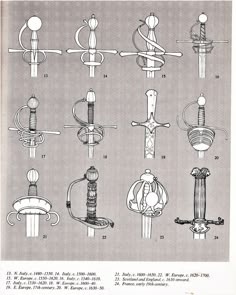 an image of different types of swords in various sizes and shapes, from the early century to the present day