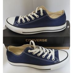 Converse All Star Chuck Taylor Ox Low Unisex Navy Canvas Shoes Sneakers M9697 Size - Unisex - Men's 6 Women's 8 Color - Navy Blue & White Small Scuffs On Back Logo Of Shoes - Never Worn - Still In Original Box Classic Blue Converse Sneakers, Casual Navy Converse Sneakers, Dark Blue Converse, Navy Converse, Chuck Taylor 70, Navy Blue Shoes, Blue Converse, All Stars Converse, Xmas Ideas