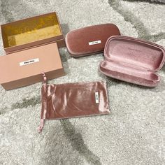 Brand New Perfect Condition, Empty Designer Box. Both Cases And Bag Are Velvety Material. Box Is Metallic Damask Gold Print Inside. Can Buy Separately/ Together Designer Pink Rectangular Case Bag, Pink Rectangular Bag, Designer Compact Pink Bag, Pink Rectangular Case For Everyday Use, Rectangular Pink Case For Everyday Use, Rectangular Pink Case For Everyday, Pink Portable Rectangular Case, Modern Pink Rectangular Case Bag, Modern Rectangular Cases For Gifts