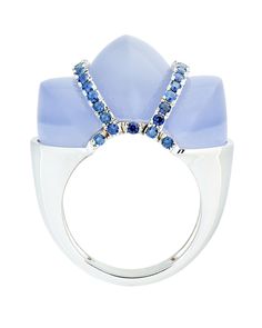 “crown" ring: large hand-carved blue Chalcedony crown, blue Sapphires (0.35tcw) in 18kt white gold Luxury Blue Moonstone Ring, David Yurman Jewelry, Crown Ring, Gold Crown, I Love Jewelry, Blue Chalcedony, David Yurman, Luxury Jewelry, Aquamarine